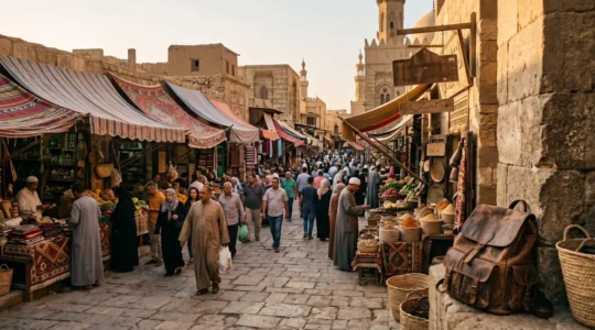 Budget traveler experiencing authentic local culture in vibrant street market setting