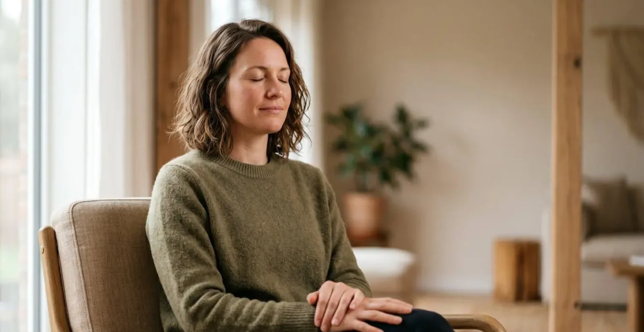 A person experiencing emotional regulation and balance in a peaceful moment