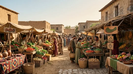 Authentic local marketplace scene showing sustainable travel choices