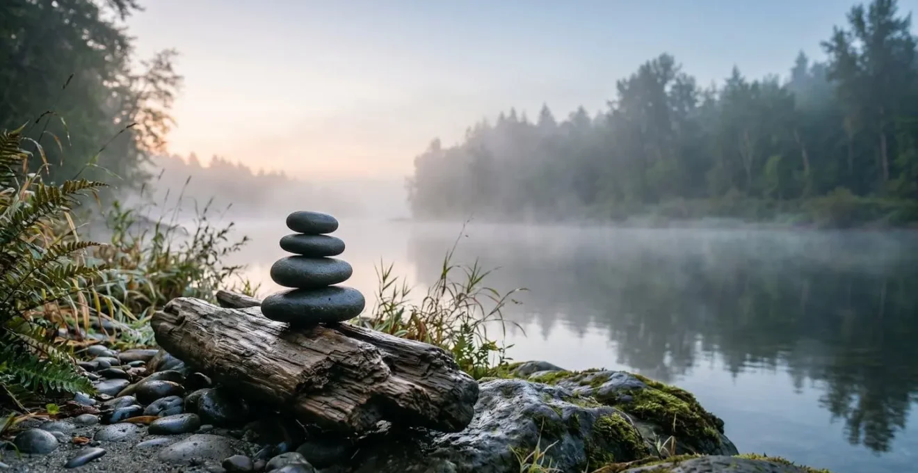A serene composition showing balanced natural elements symbolizing holistic well-being