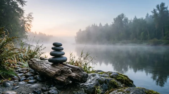 A serene composition showing balanced natural elements symbolizing holistic well-being