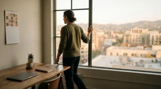 Professional maintaining balance between work obligations and personal wellbeing in a sustainable work environment