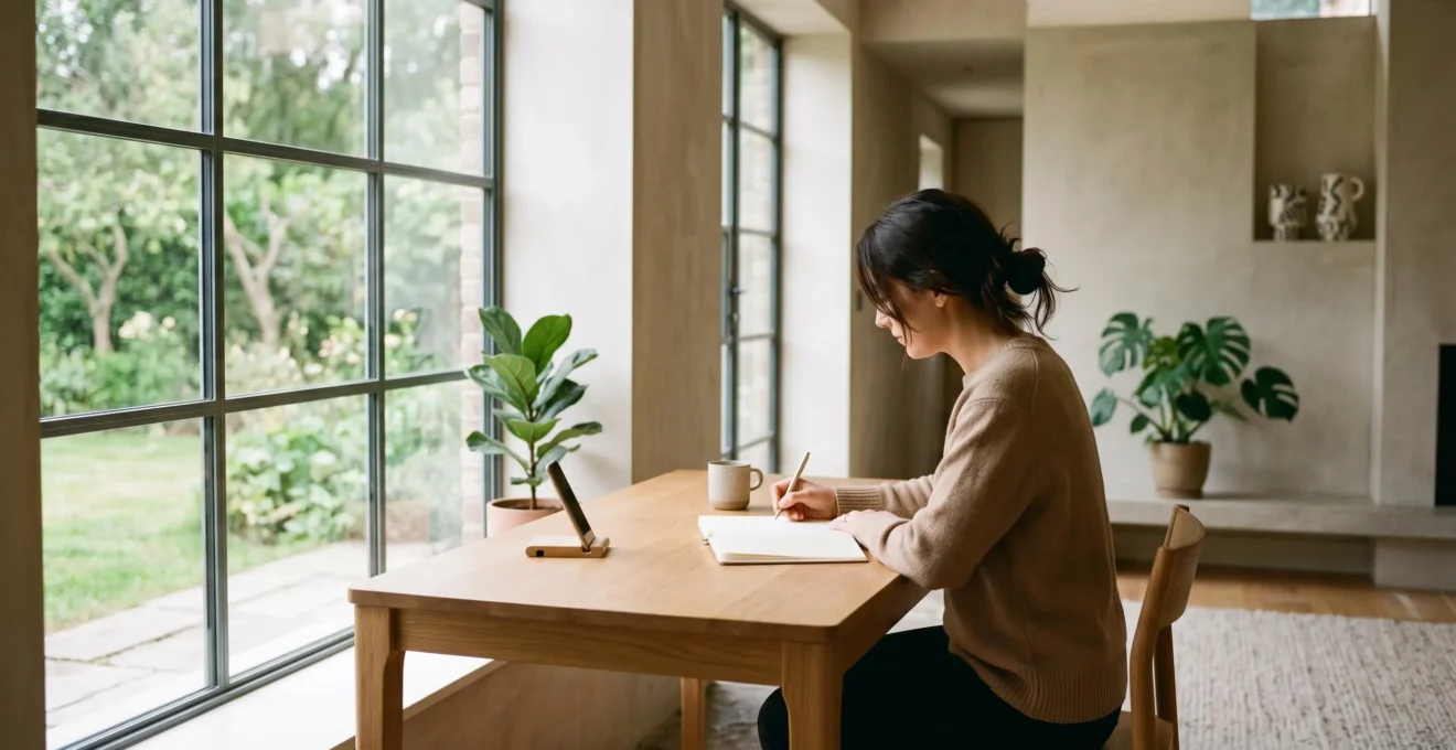 A person working in a balanced, calm environment demonstrating sustainable productivity
