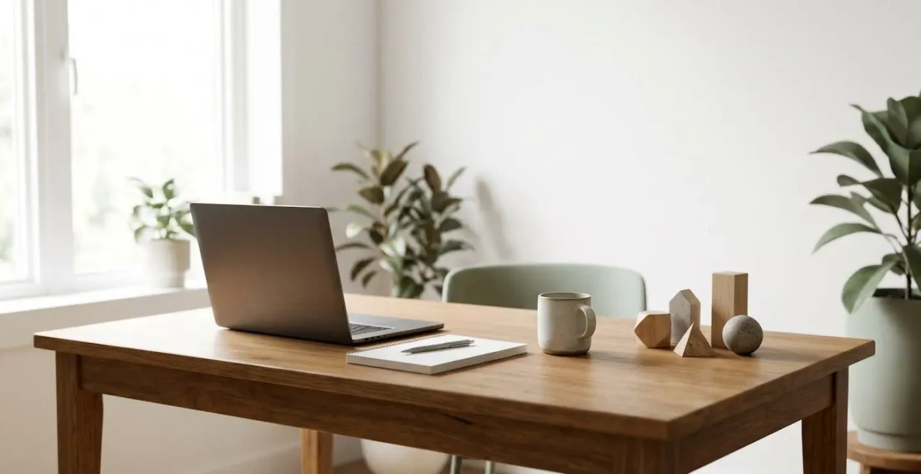 A young professional reviewing personal finance planning materials with investment tools on a clean minimalist desk